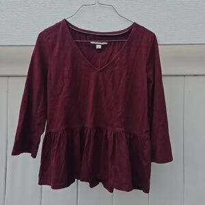 Tommy Hilfiger Deep Red V-Neck Peplum Blouse